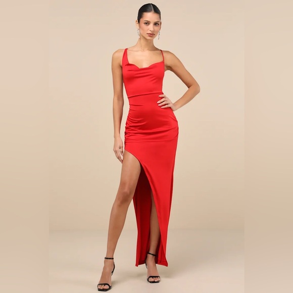 Lulus Dresses & Skirts - Lulus Stunning Perception Red Slinky Lace-Up Maxi Dress Small NEW NWT